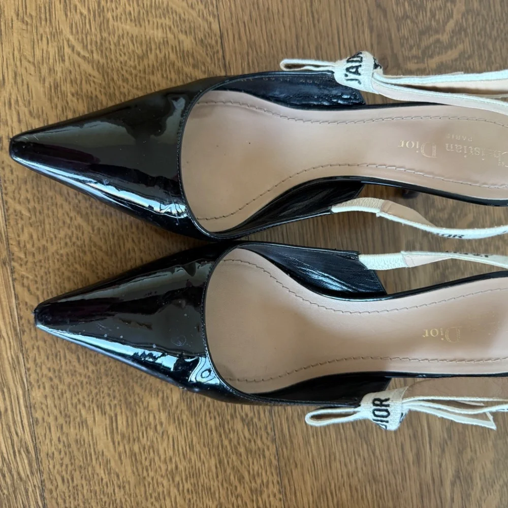 Christian Dior black patent slingback kitten heels size 40.5 - Picture 2 of 6